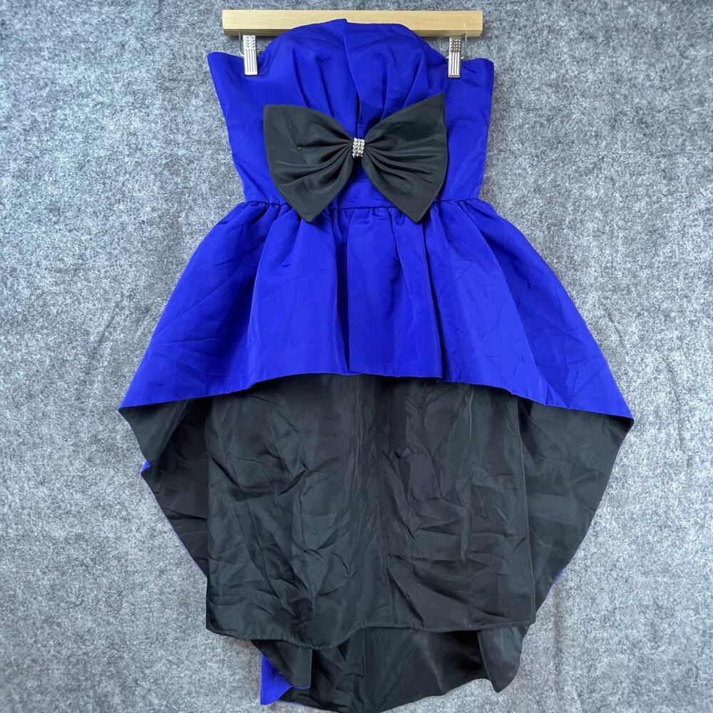VTG Darcy 80s‎ Peplum Cocktail Party Dress Small Blue Black Bow Glam Statement